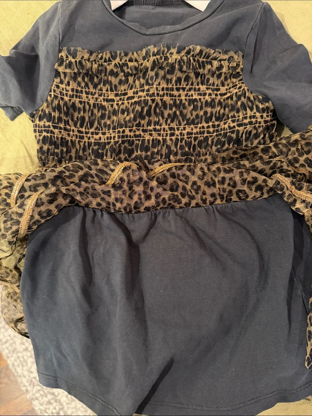 Crewcuts Leopard Print Ruffle Tiered Dress with Black Tee Top